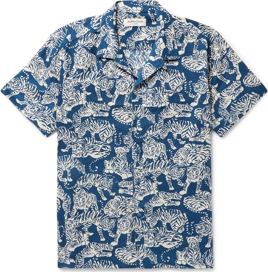 YMC Camp-Collar Printed Cotton Shirt