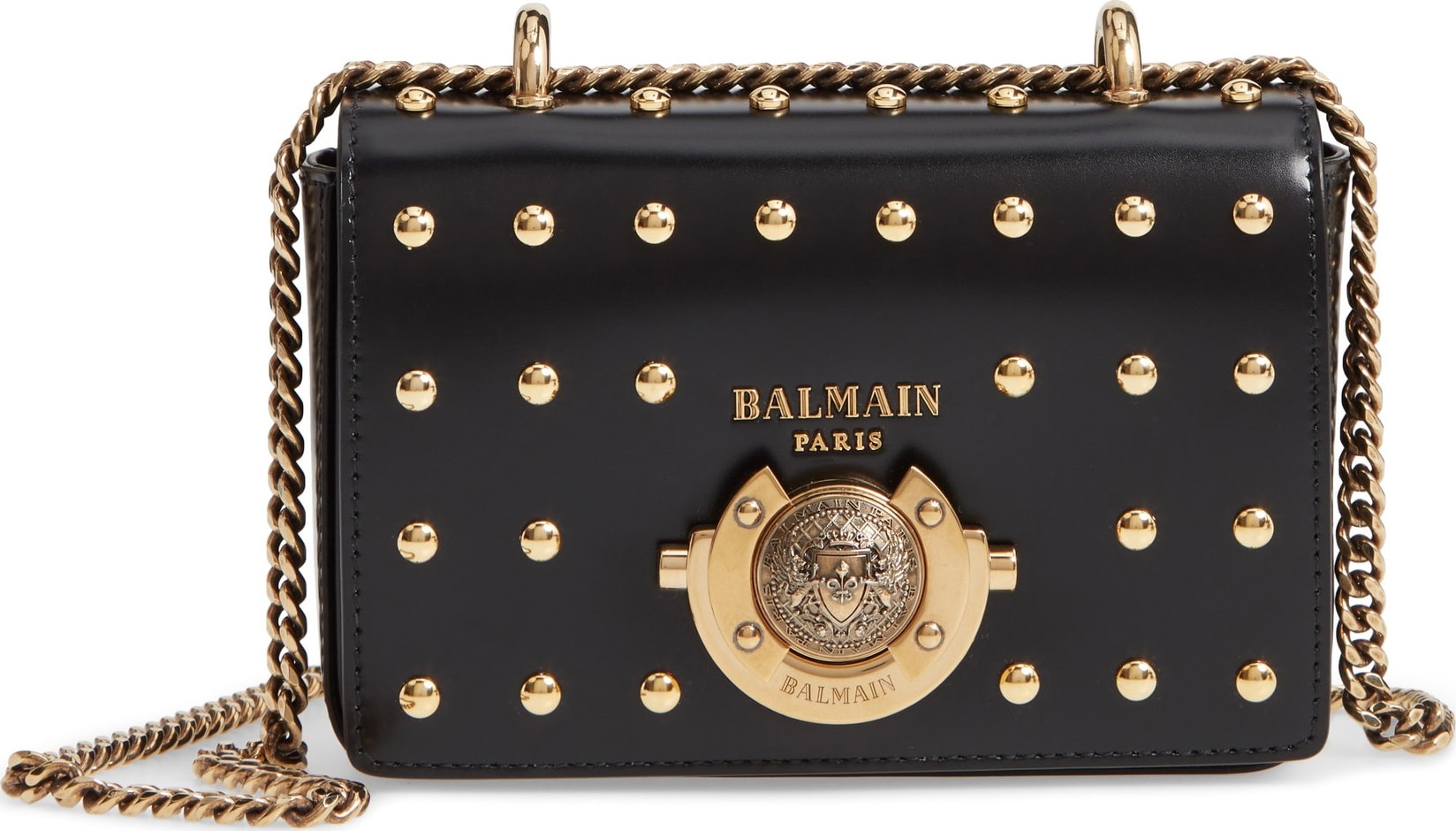 Balmain Baby Box Studded Leather Shoulder Bag