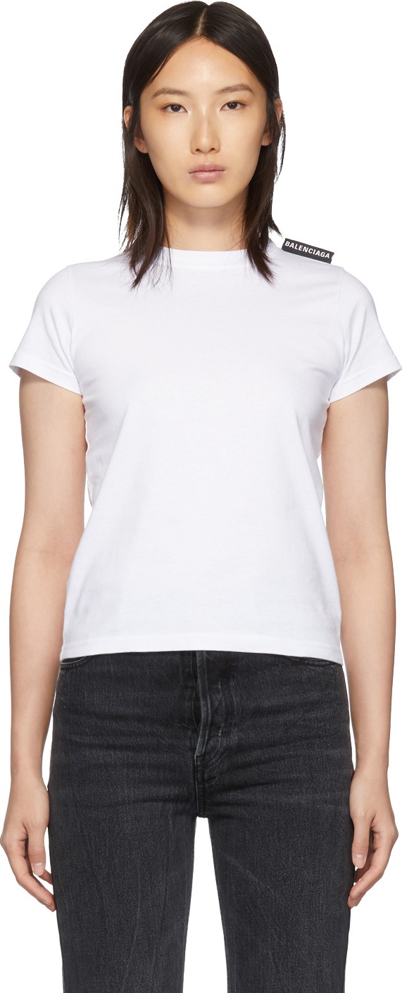 Balenciaga White Logo Tab Fitted T-Shirt