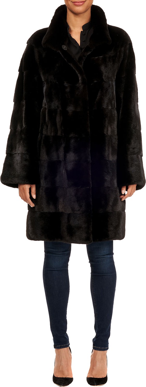 Maurizio Braschi Horizontal Mink Fur Stroller Coat w/ Leather Belt