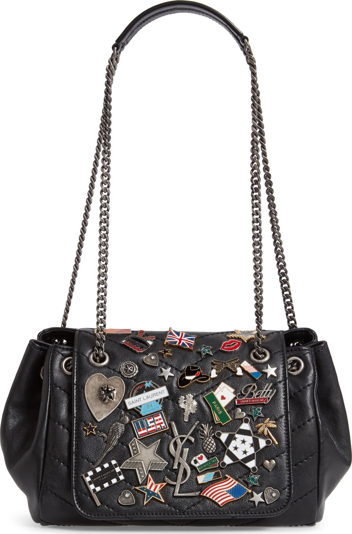 Saint Laurent Small Nolita Pin Embellished Leather Shoulder Bag
