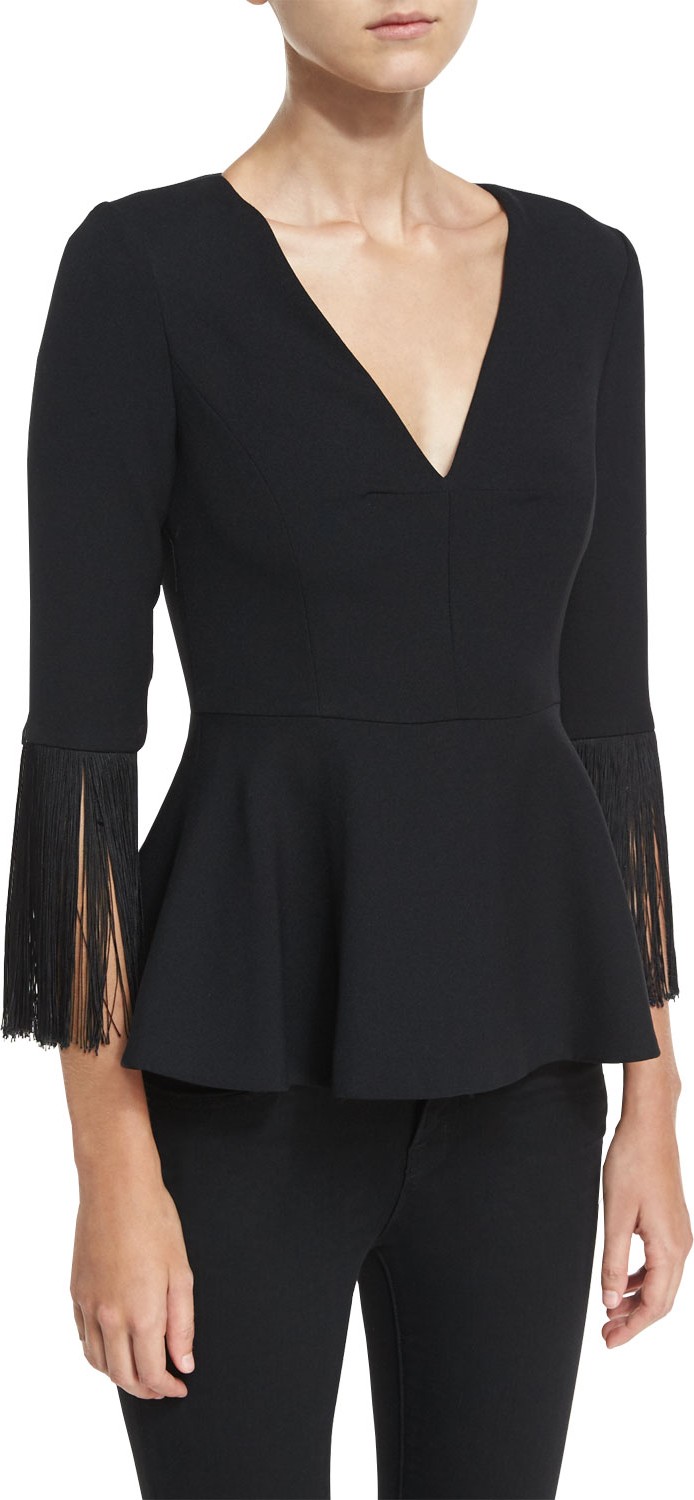 Prabal Gurung Fringed V-Neck Peplum Top
