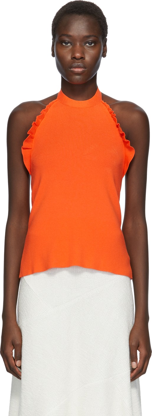 See By Chloé Orange Ruffle Halter Tank Top