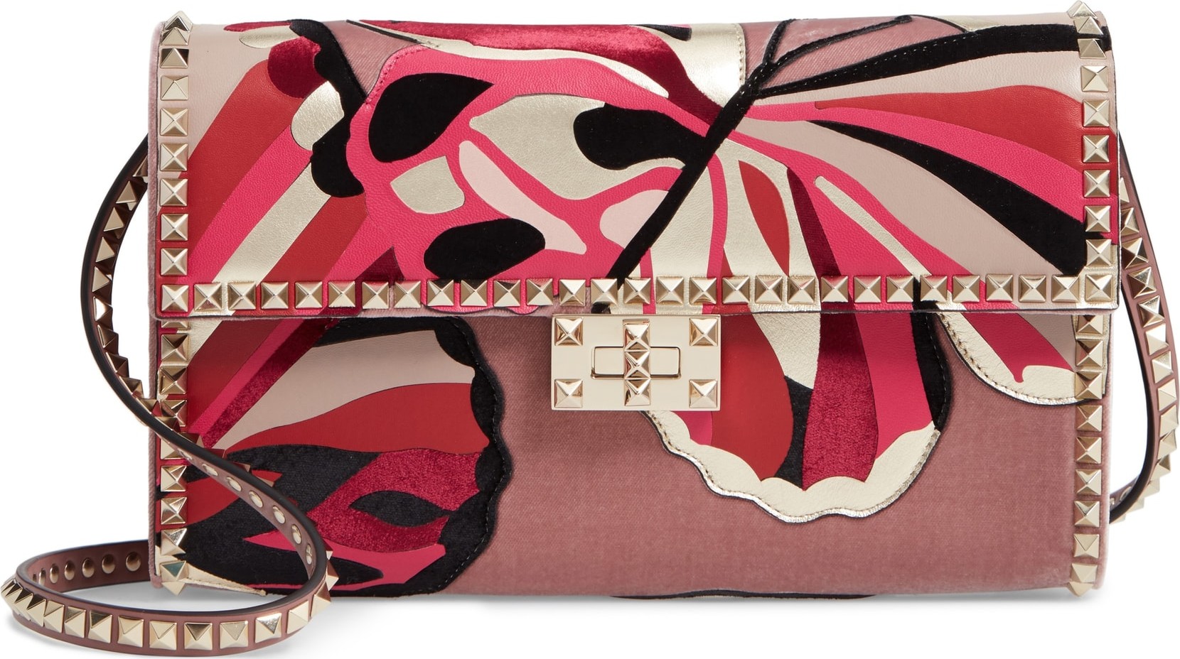 Valentino Patchwork Butterfly Leather & Textile Shoulder Bag