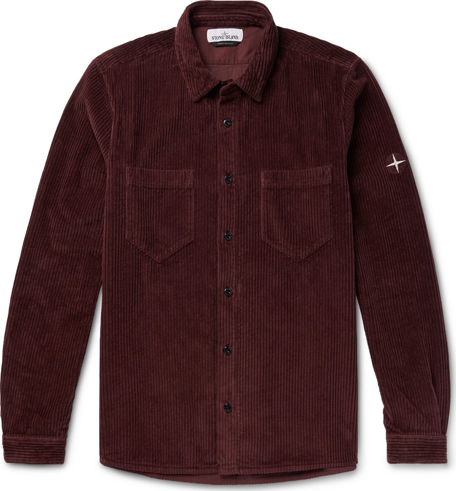 Stone Island Logo-Embroidered Cotton-Corduroy Overshirt