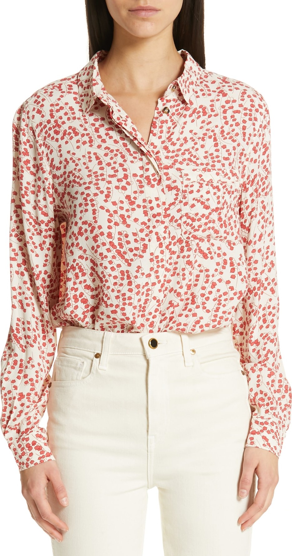 Ganni Floral Print Crepe Shirt