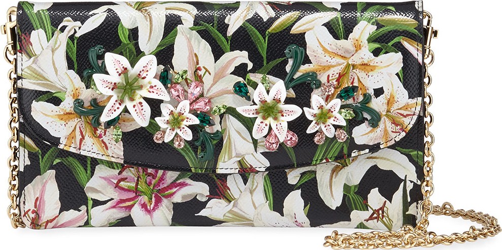 Dolce & Gabbana Floral-Print Crossbody Wallet on Chain