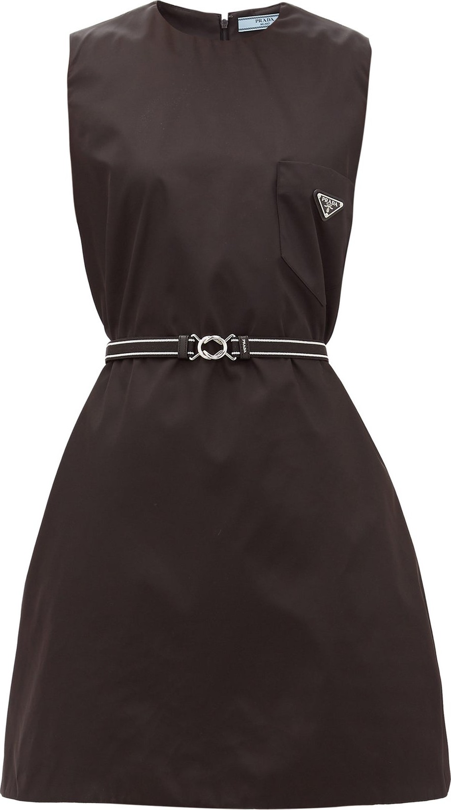 Prada A-line logo-patch nylon dress