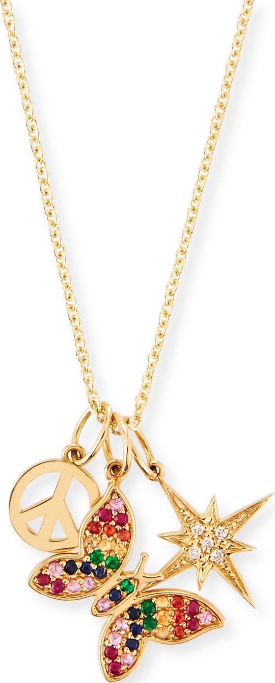 Sydney Evan 14k Peace, Butterfly & Starburst Trio Pendant Necklace