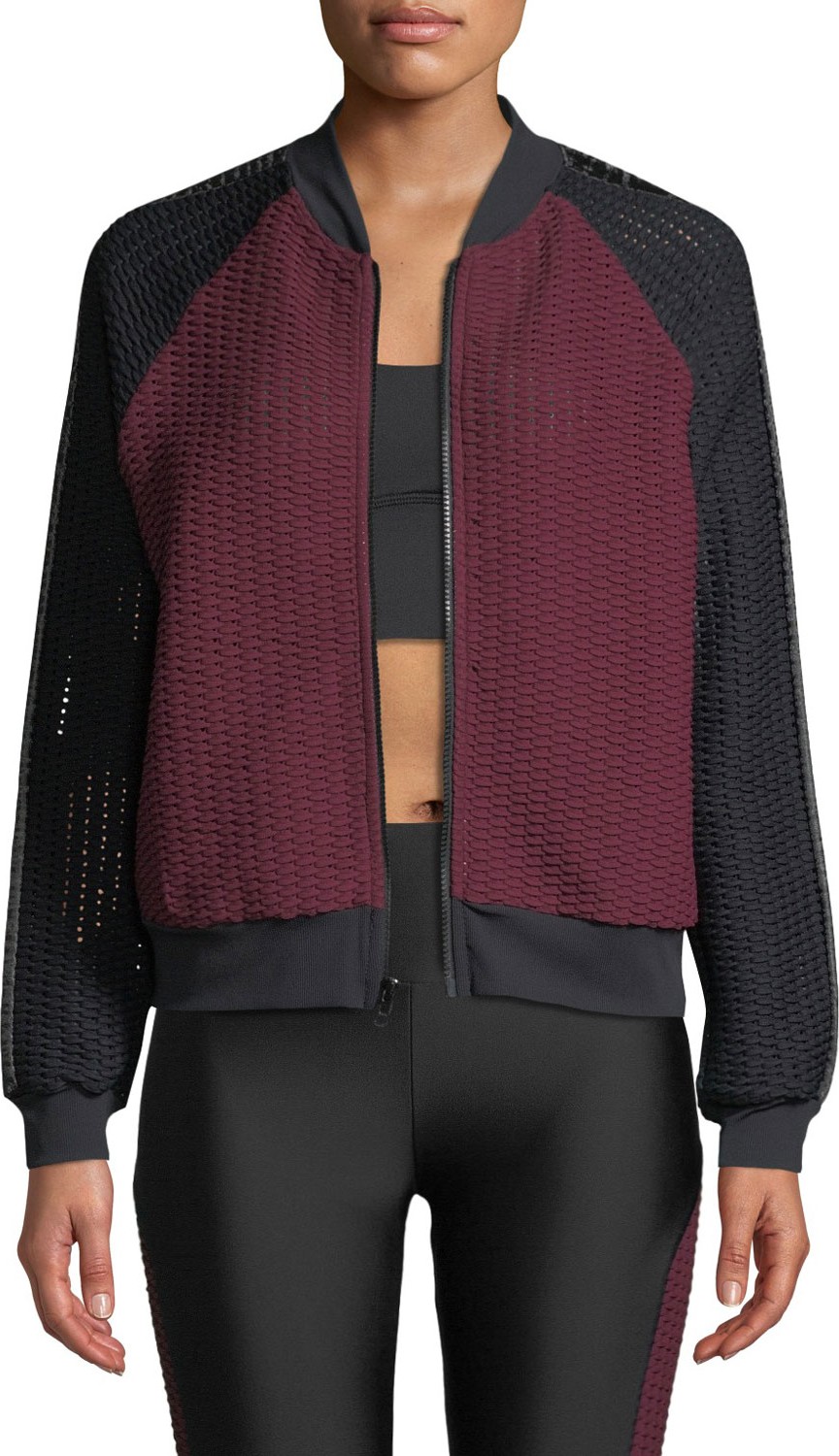 Lanston Haiden Blocked Mesh Activewear Bomber Jacket