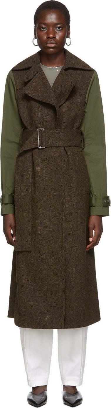 Victoria Beckham Khaki & Brown Contrast Sleeve Fitted Coat
