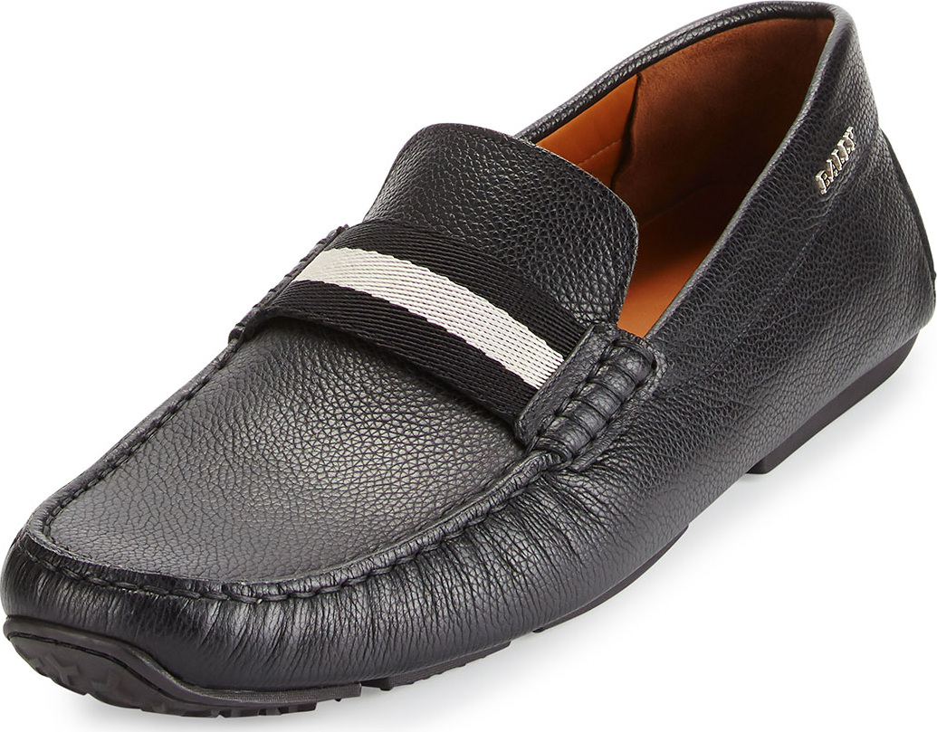 Bally Pearce Leather Driver w/Trainspotting Strap, Black