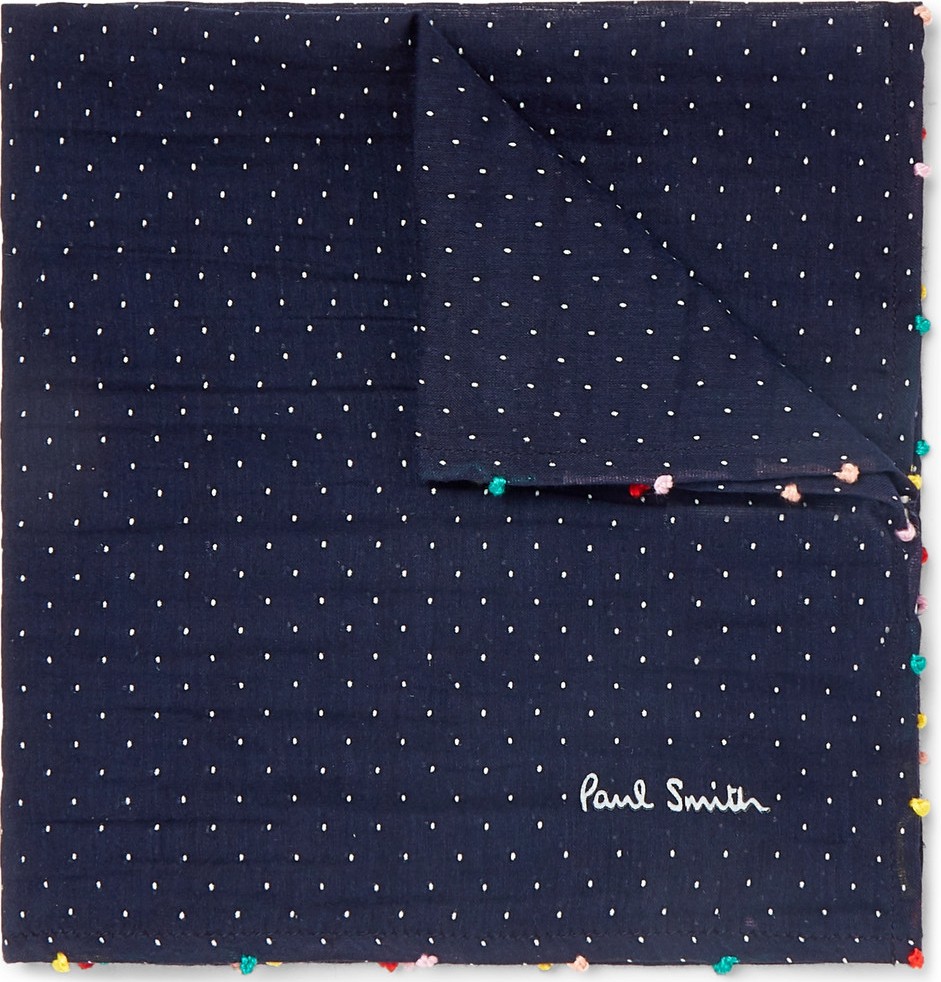 Paul Smith Embroidered Pin-Dot Cotton and Silk-Blend Voile Pocket Square