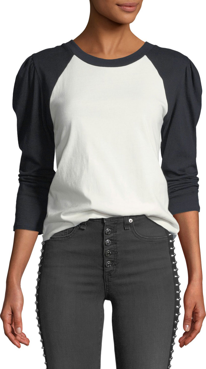 Veronica Beard Josey Long-Sleeve Raglan Baseball Tee