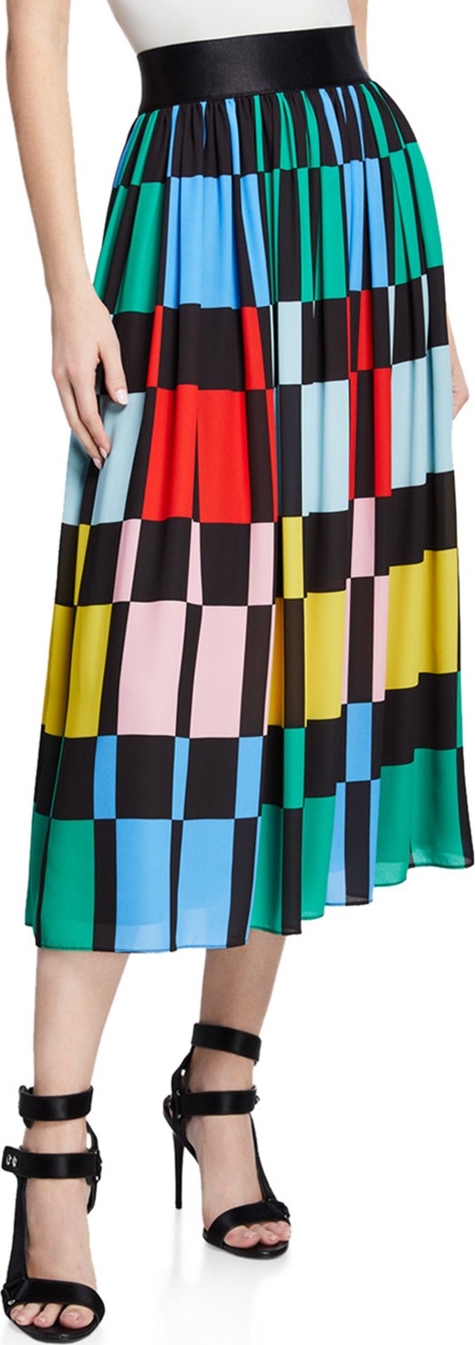 Alice + Olivia Melda Checkered Midi Gathered Skirt