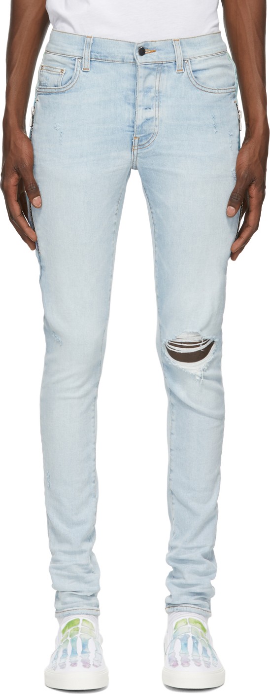 Amiri Blue Watercolor Half-Track Jeans