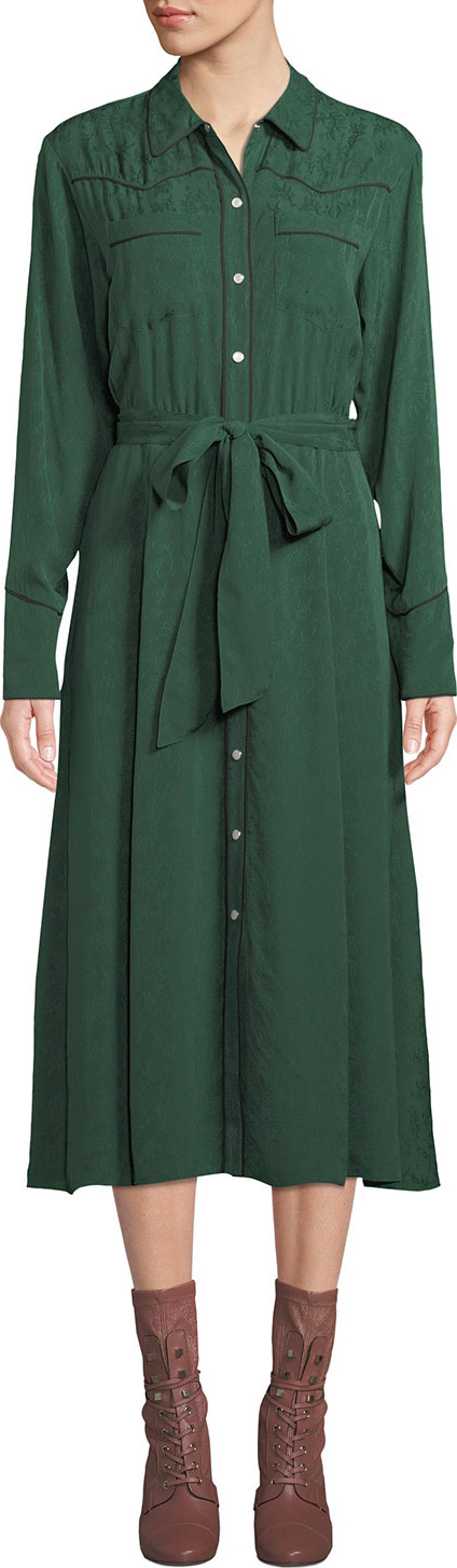 Veronica Beard Spur Silk Jacquard Long-Sleeve Shirtdress