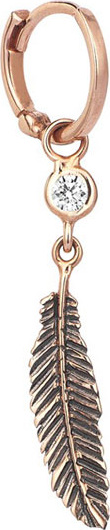 Kismet by Milka 14k Rose Gold Feather Diamond Hoop Drop Earring (Single)