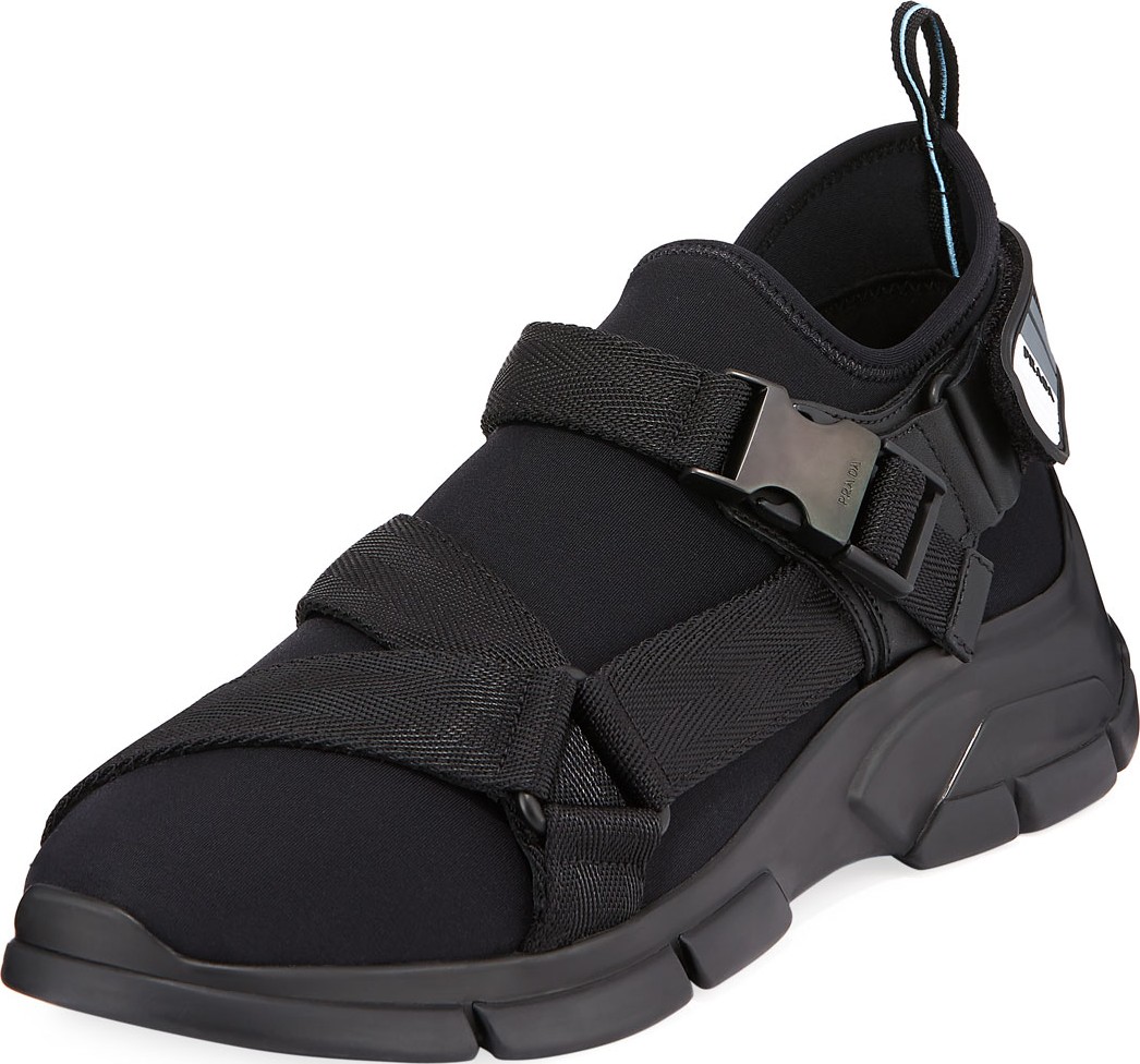 Prada Men's Neoprene Buckle Trainer Sneakers