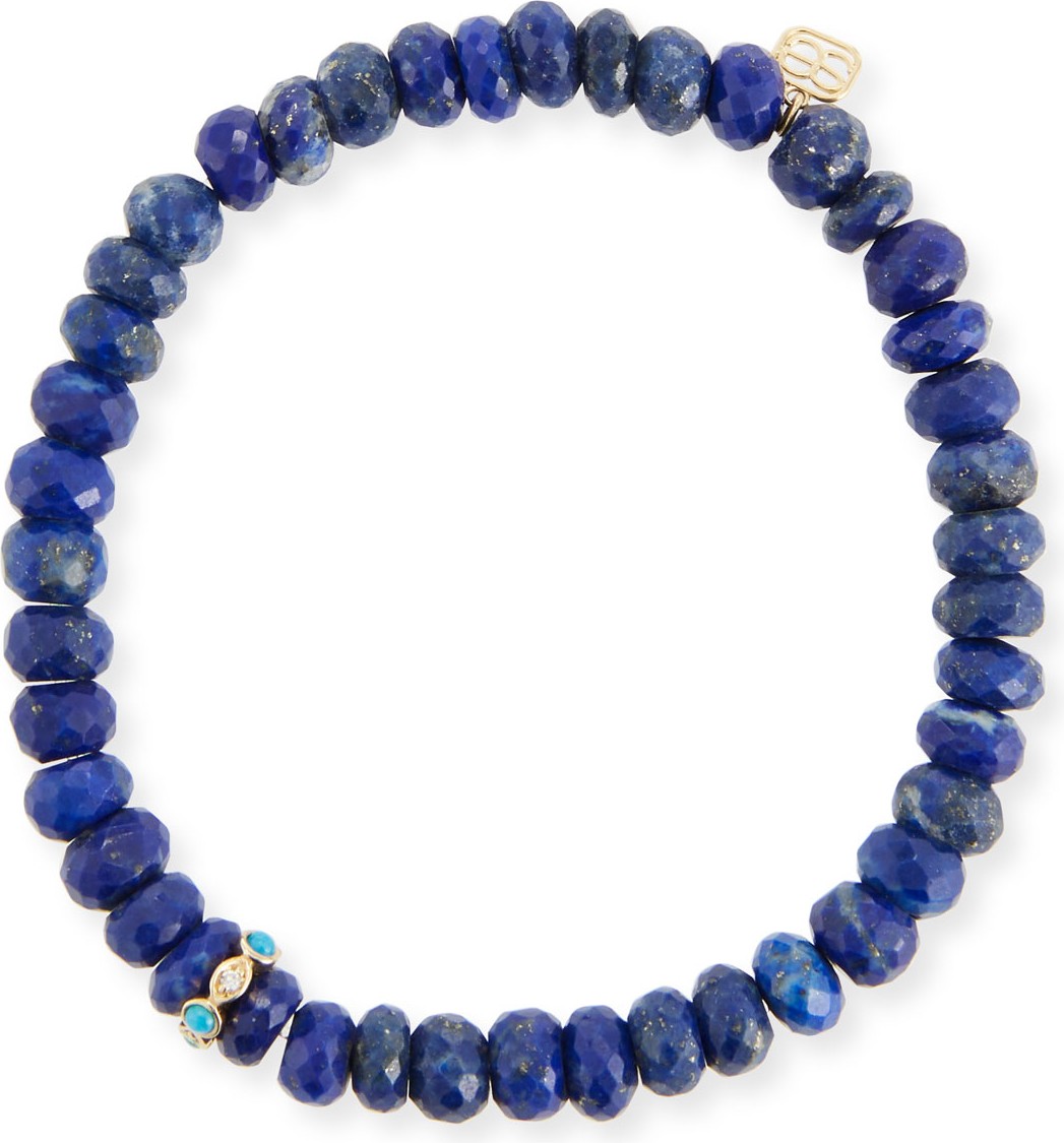 Sydney Evan 8mm Lapis Beaded Bracelet with Turquoise & Diamond Bezel Station