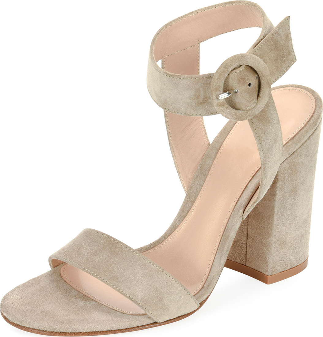 Gianvito Rossi Suede Chunky-Heel Ankle-Wrap Sandal