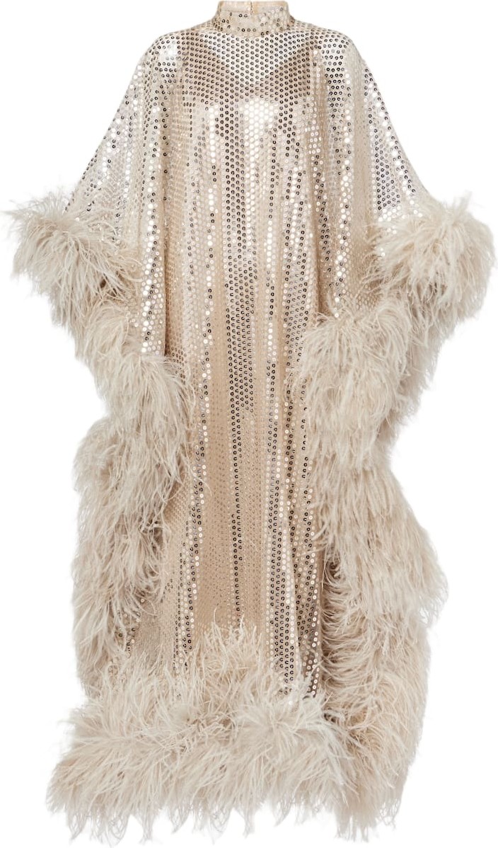 Taller Marmo - Casta Diva Disco feather-trimmed sequined kaftan