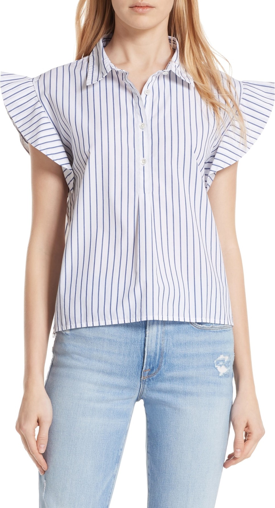 FRAME DENIM Flutter Sleeve Stripe Shirt