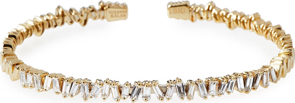 Suzanne Kalan Baguette Diamond Bangle in 18K Yellow Gold