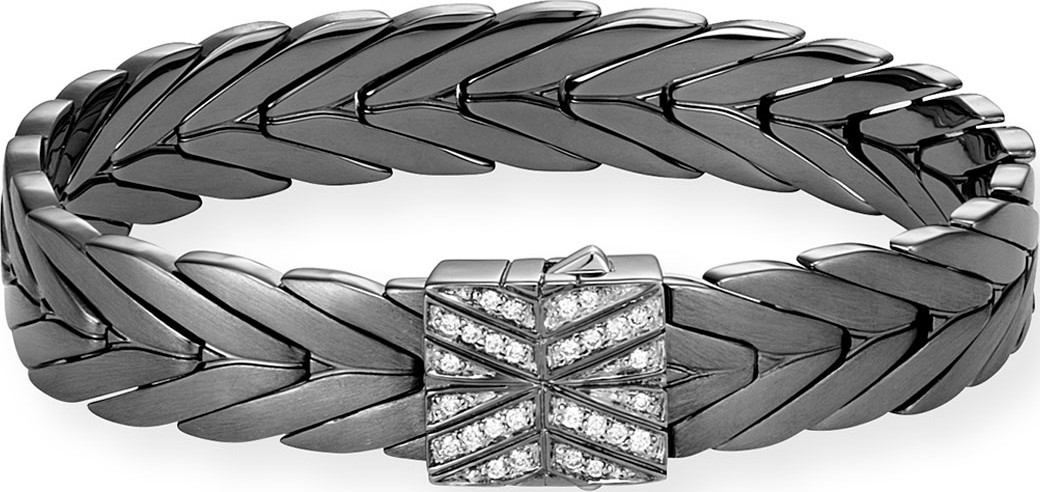 John Hardy Modern Chain Medium Bracelet with Diamond Pave Clasp, Size M