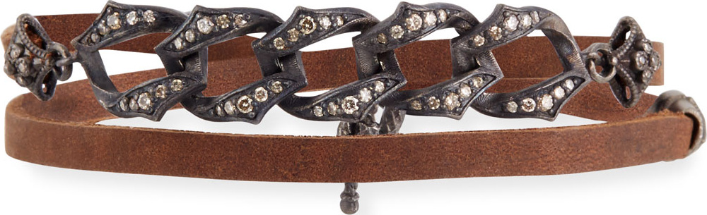 Armenta Old World Midnight Leather Link Bracelet with Diamonds