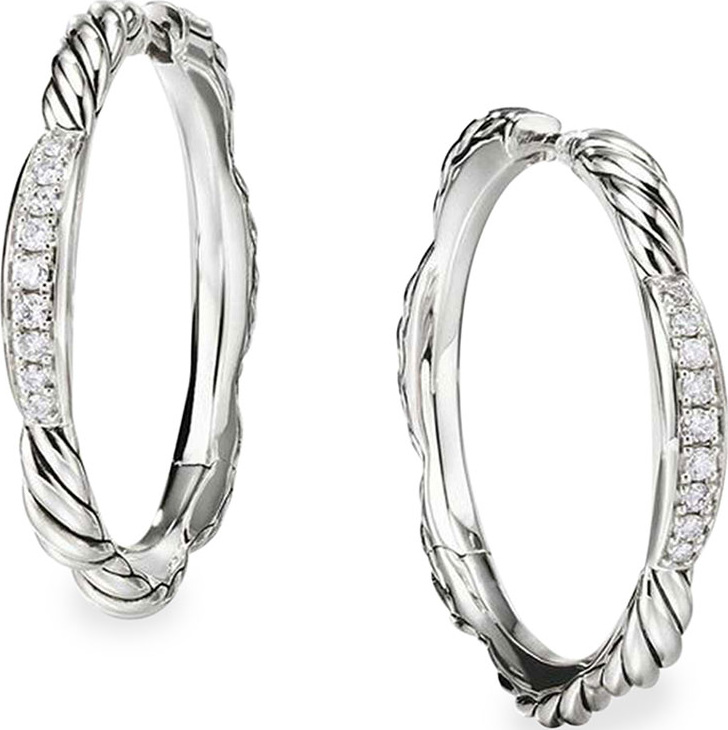 David Yurman Tides Diamond & Cable Hoop Earrings