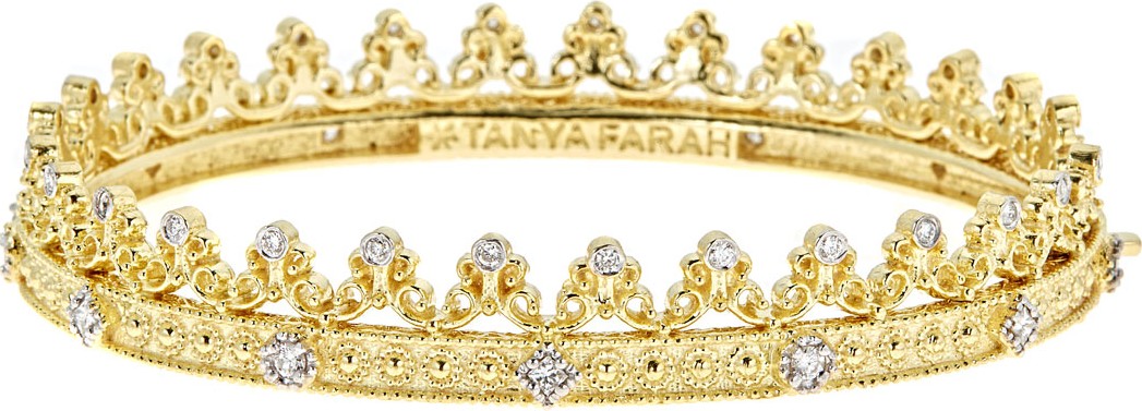 Tanya Farah Royal Couture 18K Gold Scroll Crown Bangle with Diamonds, 0.75tdcw