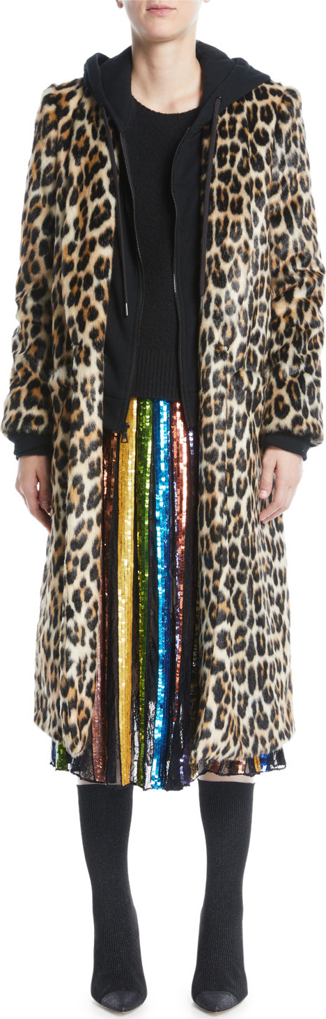 Alice + Olivia Kylie Hoodie Long Leopard Faux-Fur Coat Alice + Olivia Kylie Hoodie Long Leopard Faux-Fur Coat