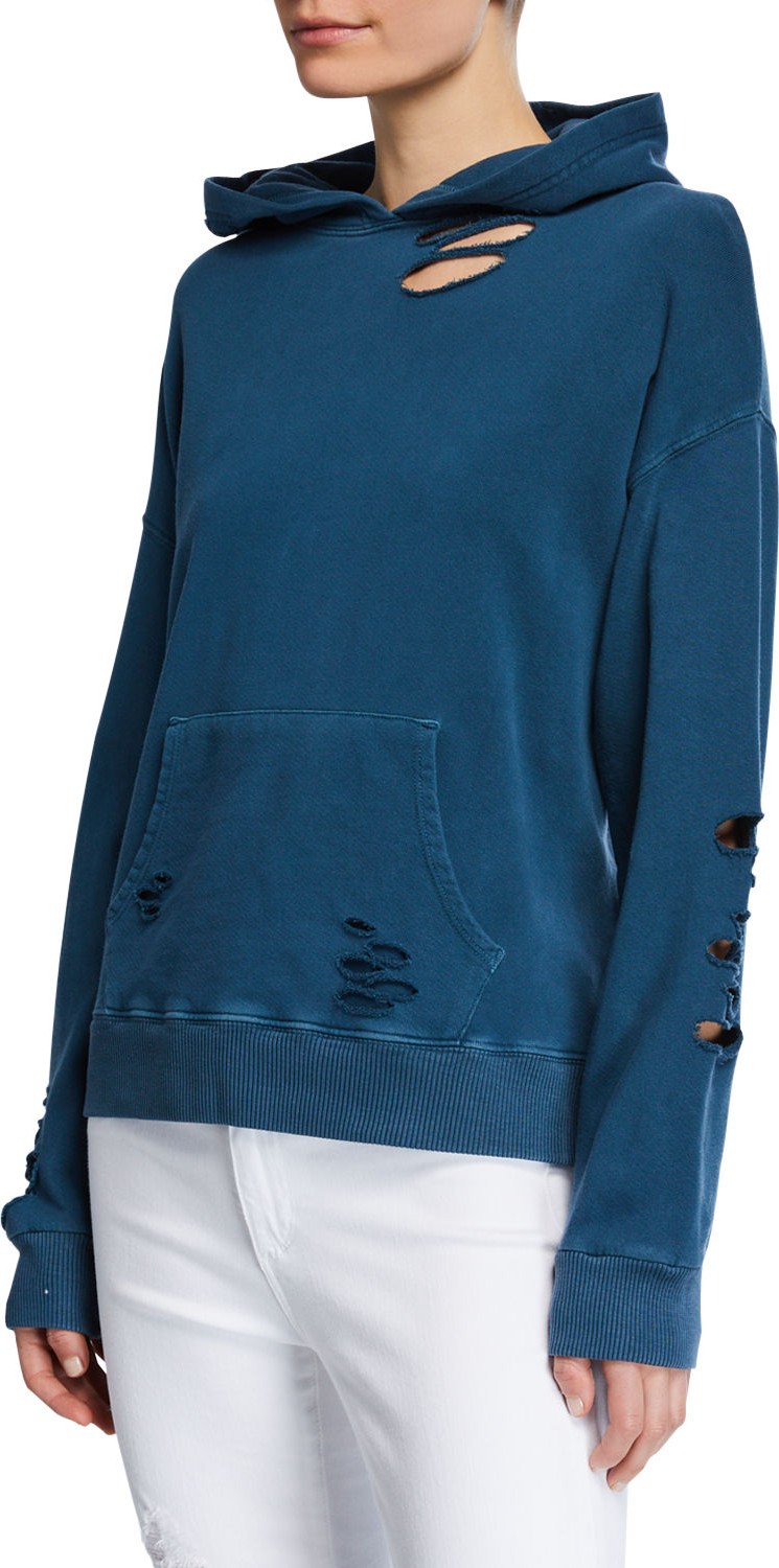 MONROW Oversized Distressed Pullover Hoodie Sweatshirt