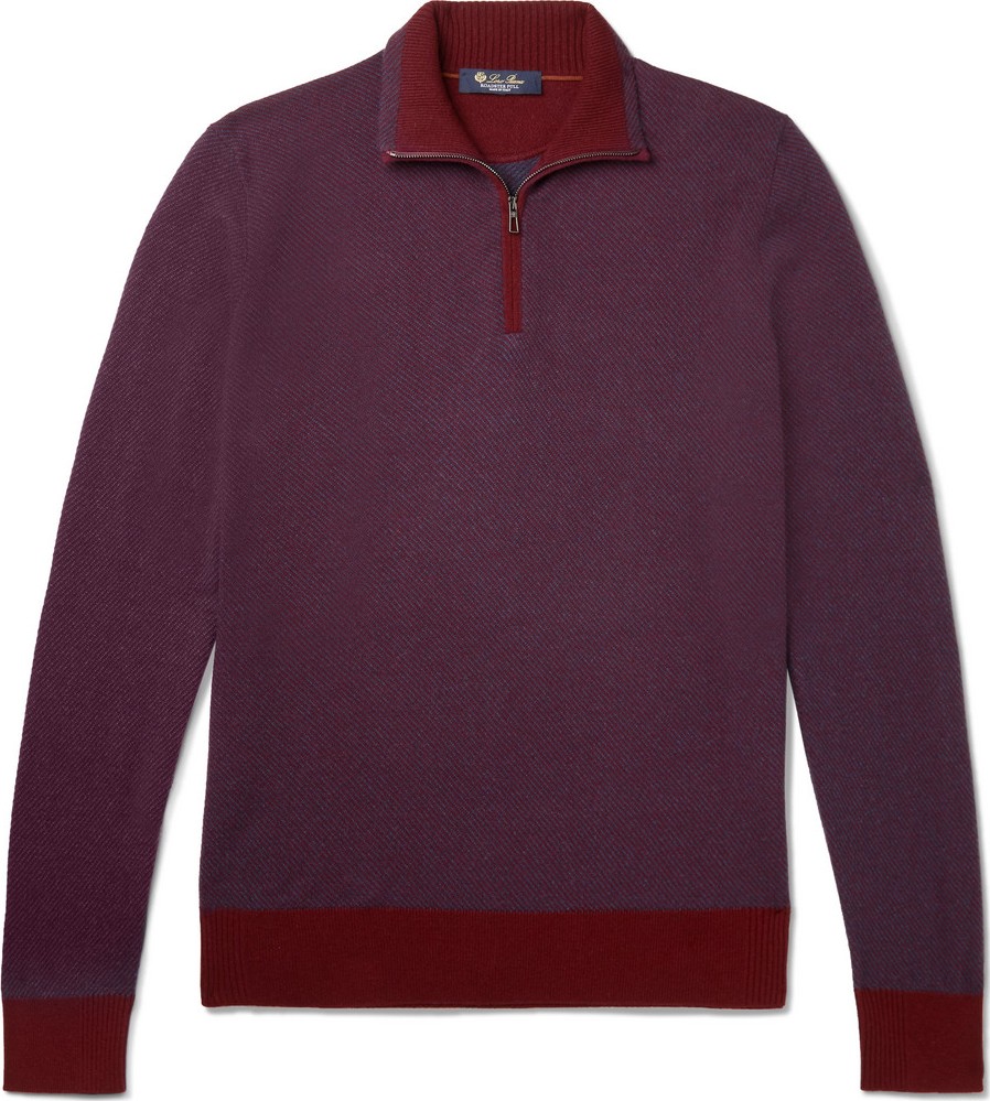 Loro Piana Roadster Slim-Fit Striped Cashmere Half-Zip Sweater