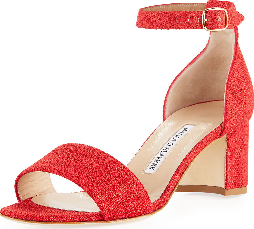 Manolo Blahnik Laura Tomod Linen Ankle Sandal