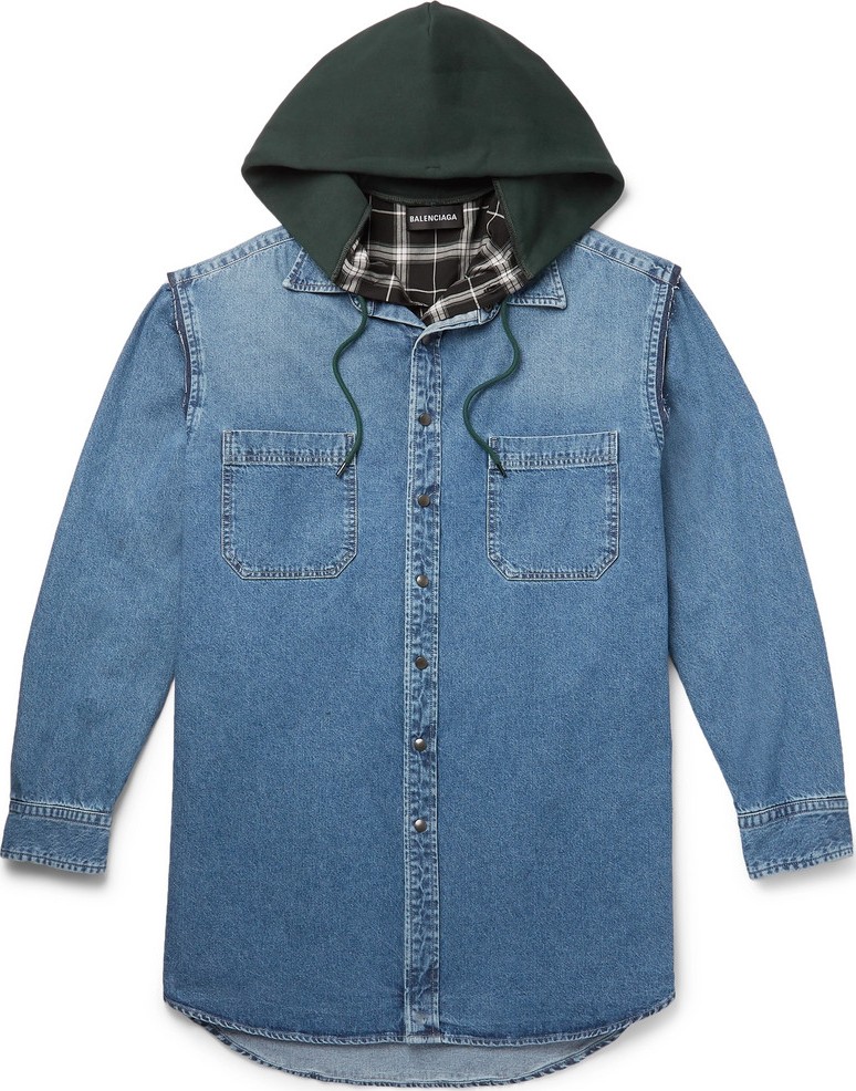 Balenciaga Oversized Denim Gilet with Detachable Checked Hooded Shirt