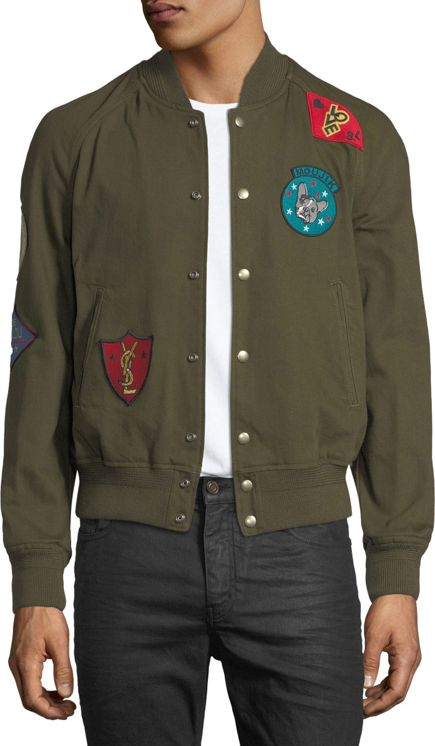 Saint Laurent Teddy Multi-Patch Twill Bomber Jacket