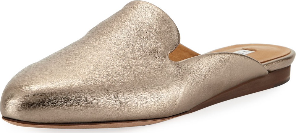 Veronica Beard Greyson Flat Metallic Leather Mules