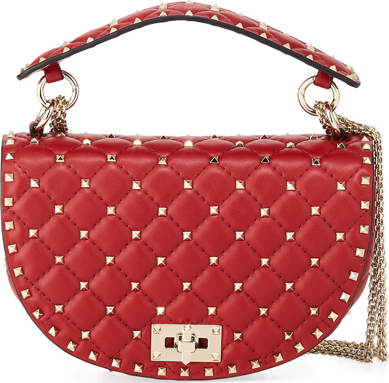 Valentino Rockstud Spike Napa Leather Saddle Bag