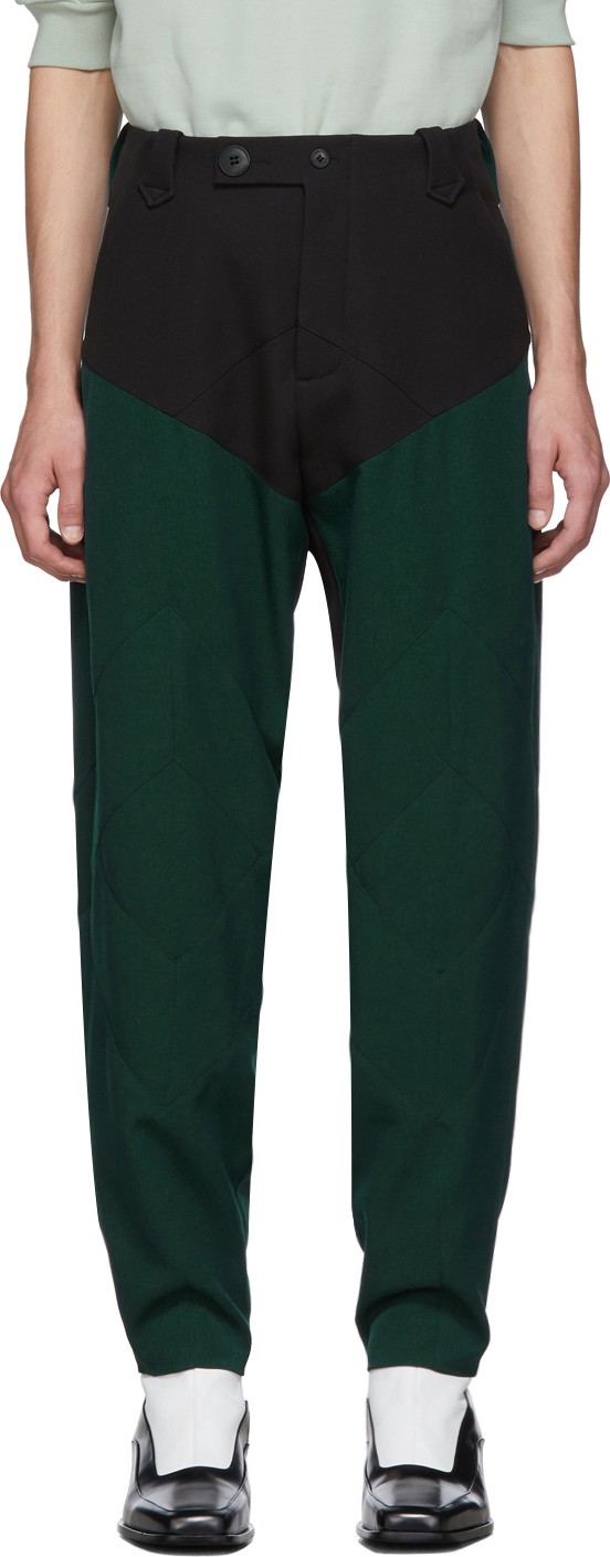 Kiko Kostadinov Black & Green Twill Rhombus Trousers