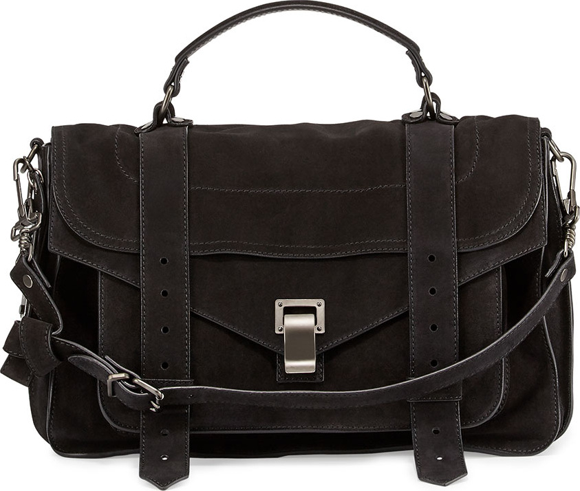 Proenza Schouler PS1 Medium Suede Satchel Bag, Black