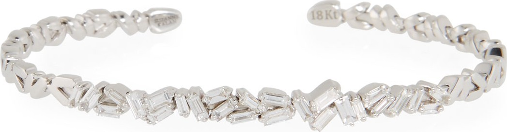 Suzanne Kalan Tilted Baguette Diamond Bangle in 18K White Gold