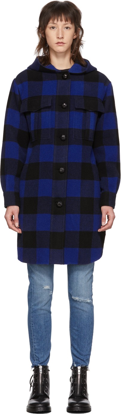 Rag & Bone Black & Blue Check Beck Coat