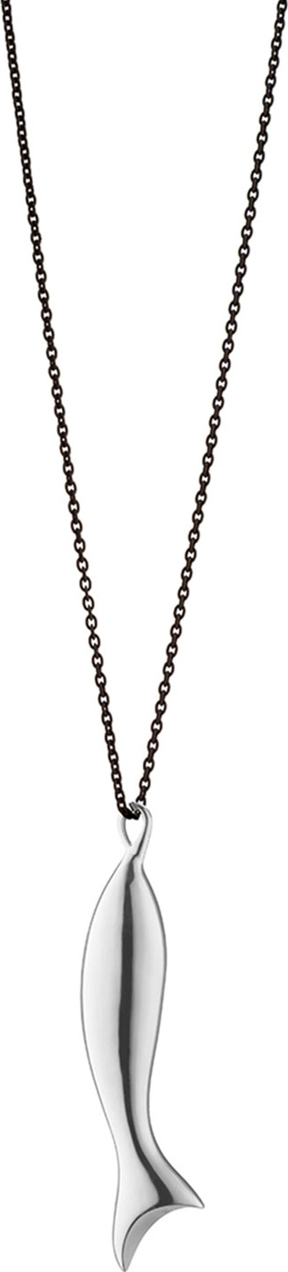 Monica Rich Kosann Perseverance Fish Charm Necklace on Black Steel Chain