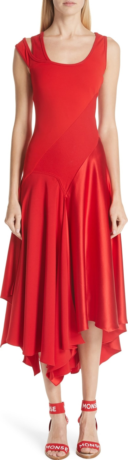 Monse Asymmetrical Mixed Media Midi Dress