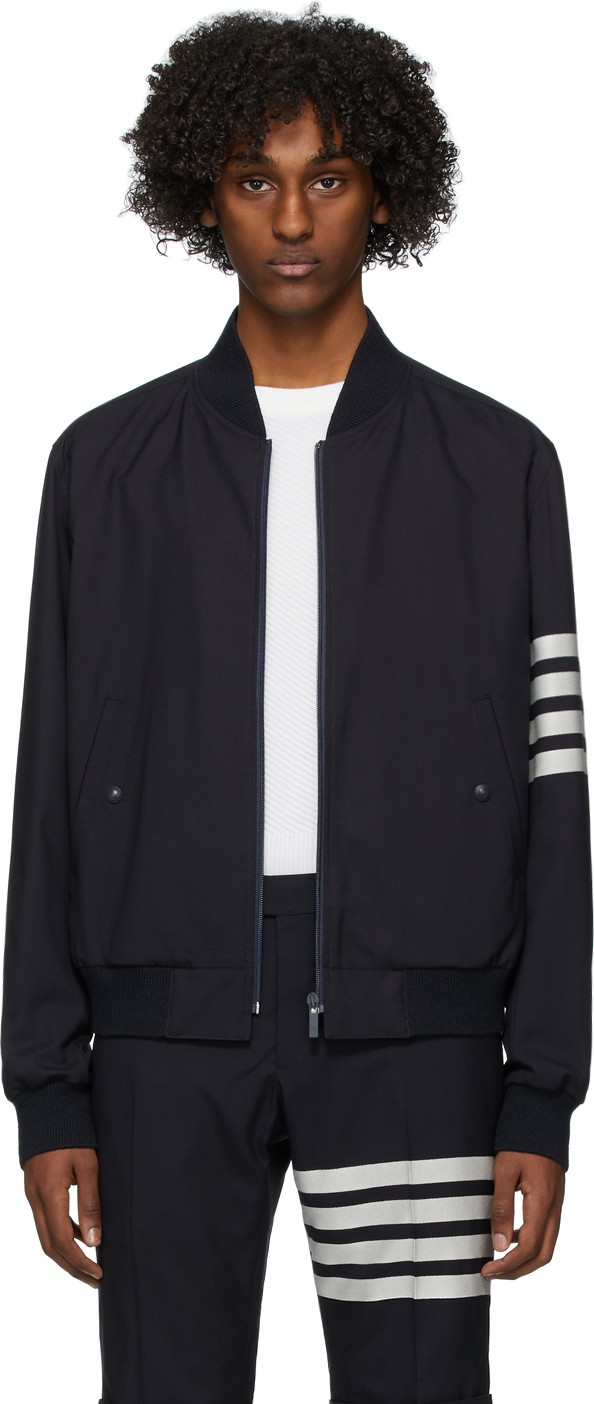 Thom Browne Navy Engineered Blouson Bomber Jacket