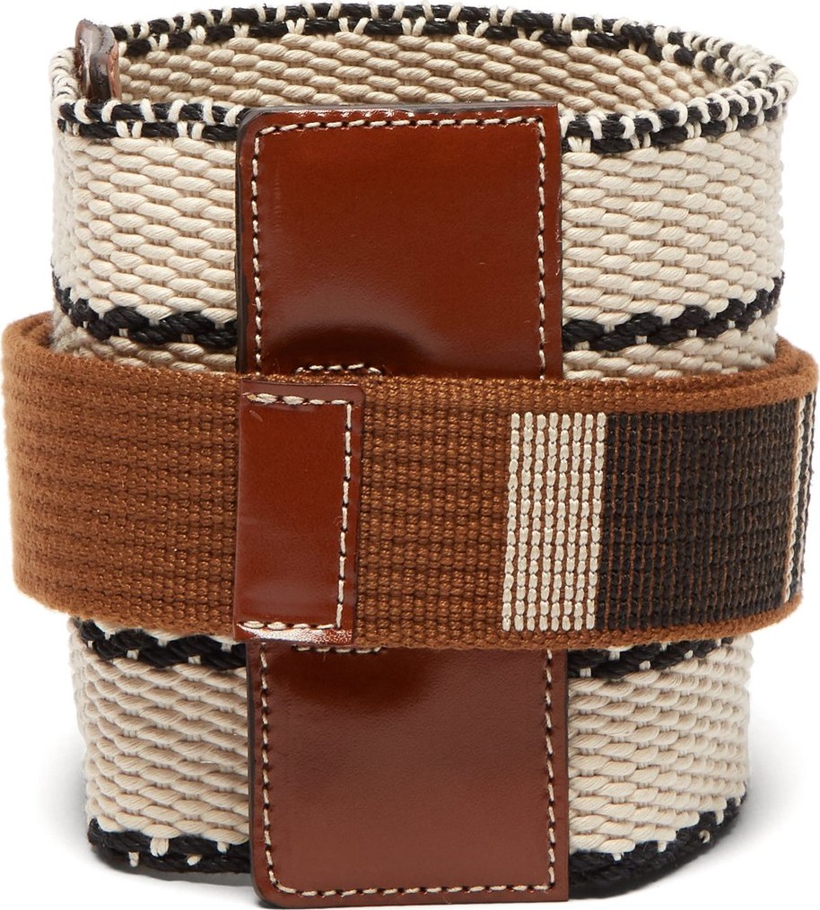 Etro Wide woven cotton and leather belt