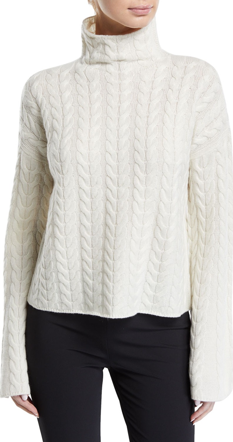 Theory Horseshoe Cable Turtleneck Bell-Sleeve Sweater