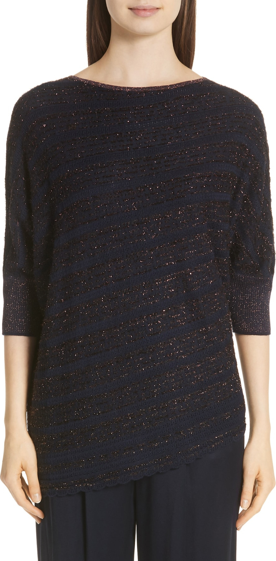 St. John Copper Eyelash Lace Knit Sweater